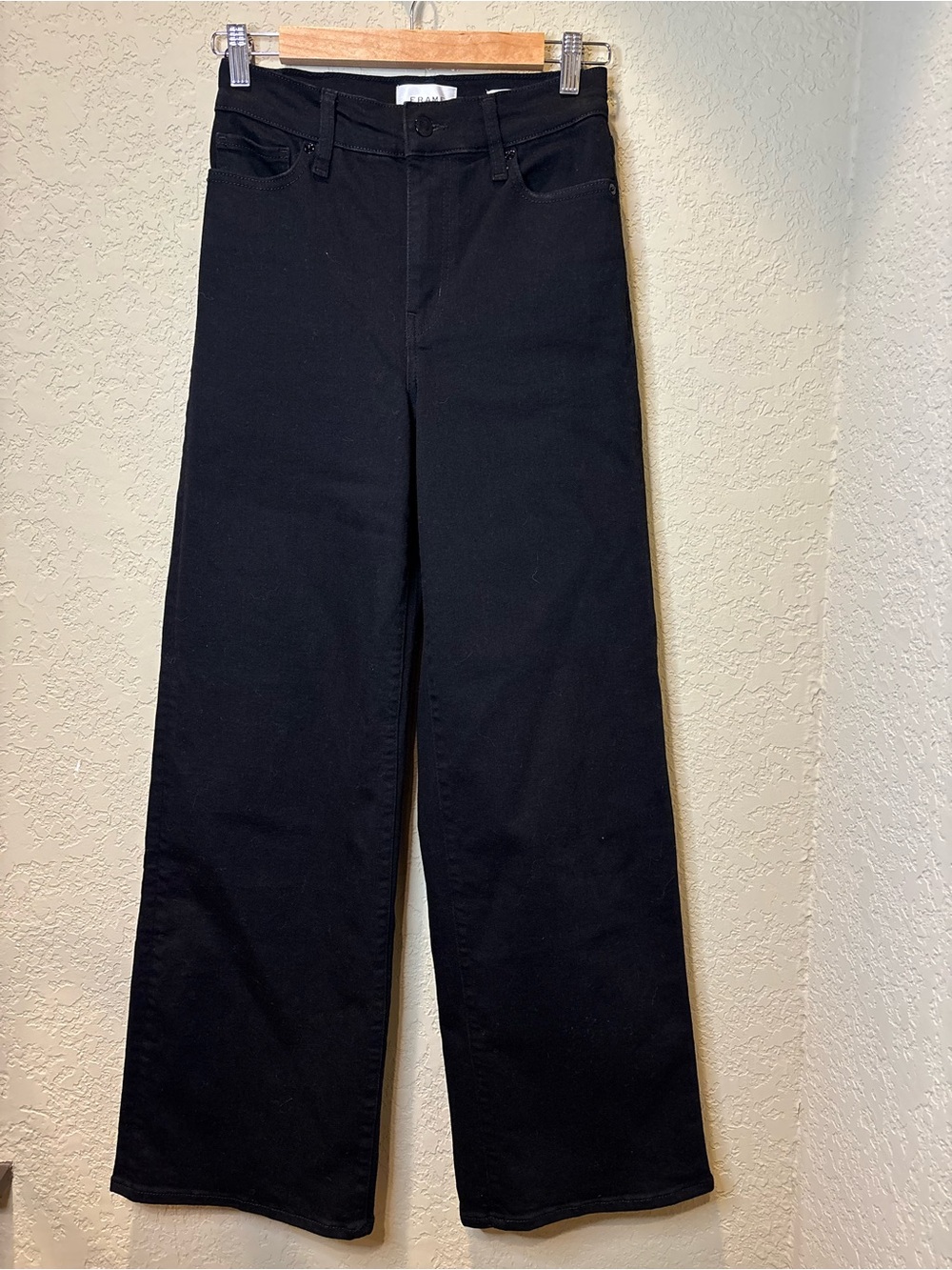 Frame black high-rise, wide leg jeans